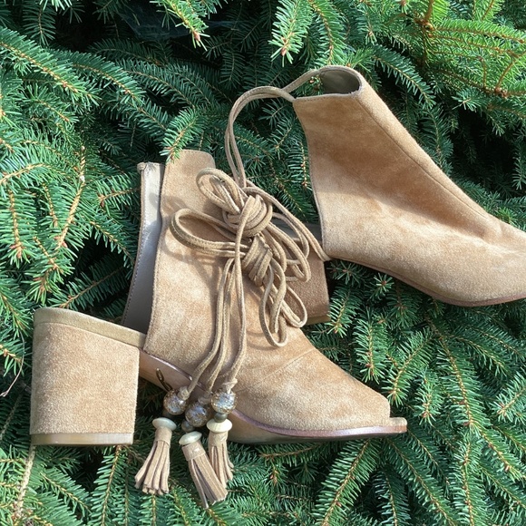 Brian Atwood B-Bali Suede Leather Peep Toe Ankle Tie Bootie - Picture 6 of 9